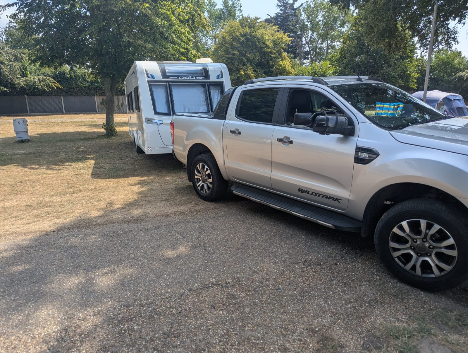 Casita 586 caravan sited on a grass pitch